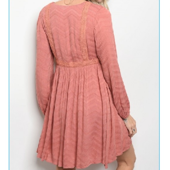ONE LEFT SZ S!! Dusty Rose Blush Long Sleeve Dress - Picture 4 of 4